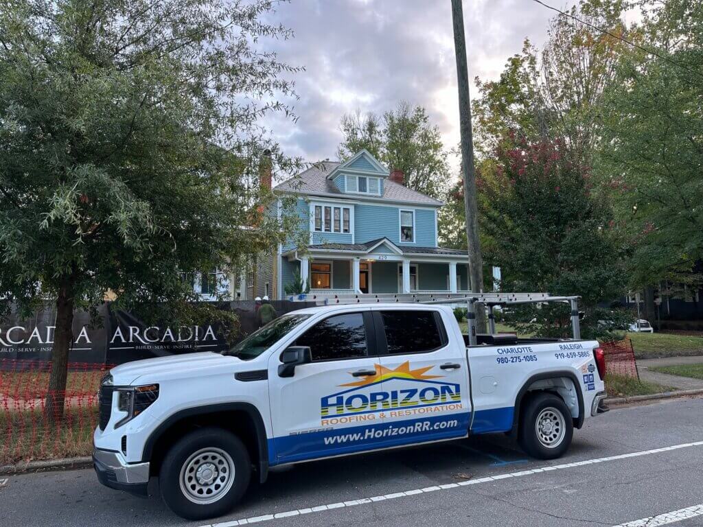 horizon roof truck infront of charlotte home
