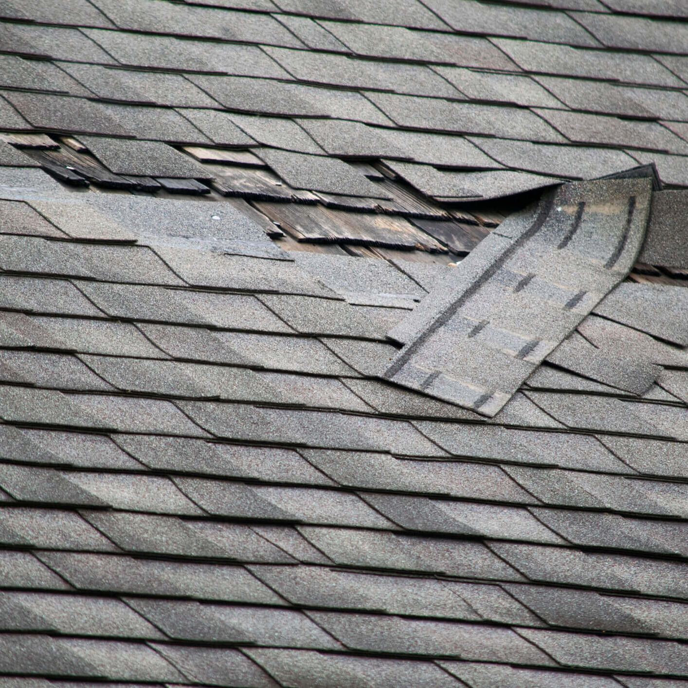 Storm damage observed to shingles on a roof