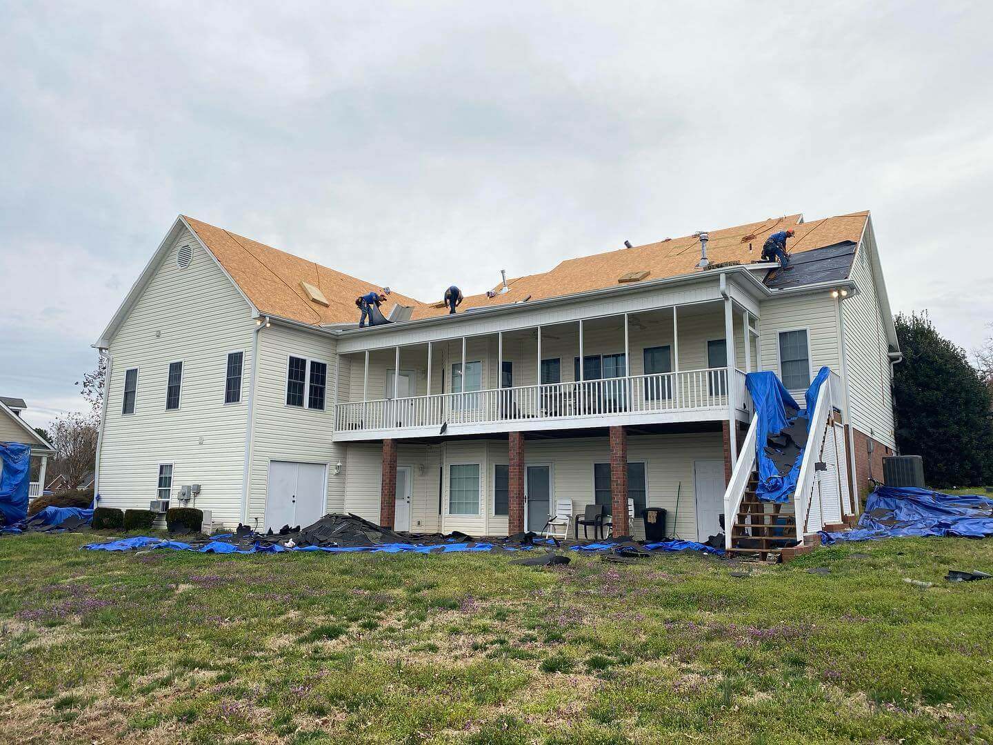 A roof replacement being performed in North Carolina
