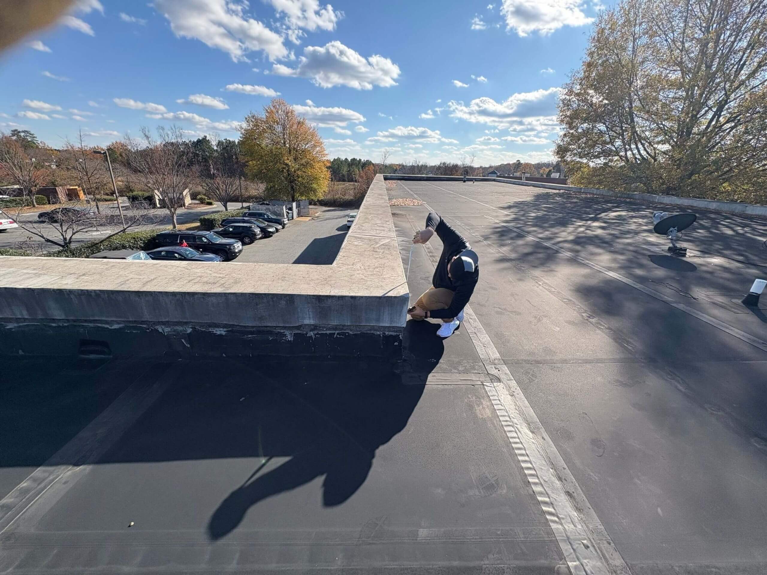A commercial roof inspection being performed by Horizon Roofing & Restoration